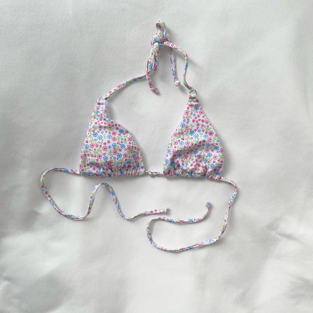 Floral Triangle Bikini Top - Blue and Pink - size S / US 4